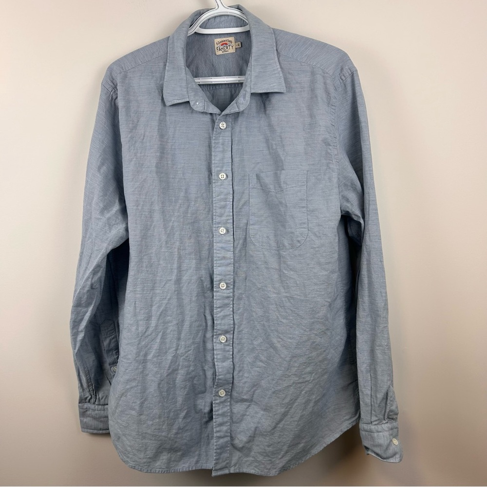 Faherty Linen Blend Button Down Shirt Men’s Large Light Blue Coastal Beach